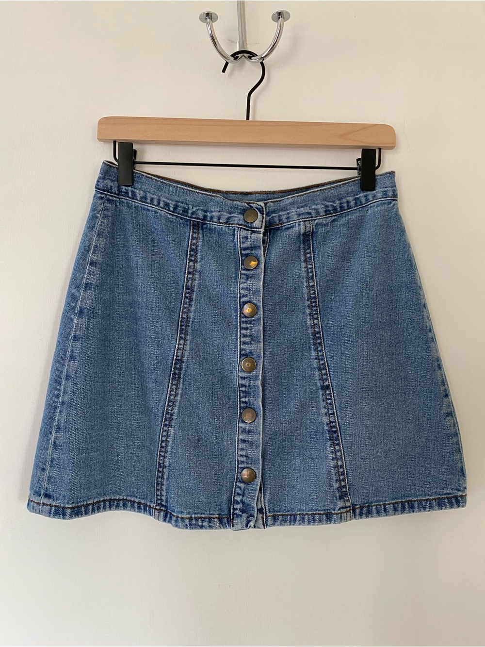 Boston Proper Denim Skirt A-Line Snap-Front Jeans Skirt 90s style small